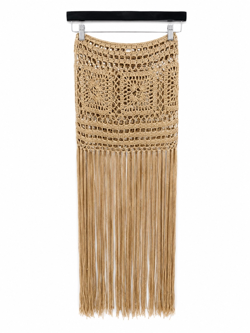 HYFVE Tan Crochet Fringe Maxi Skirt coverup